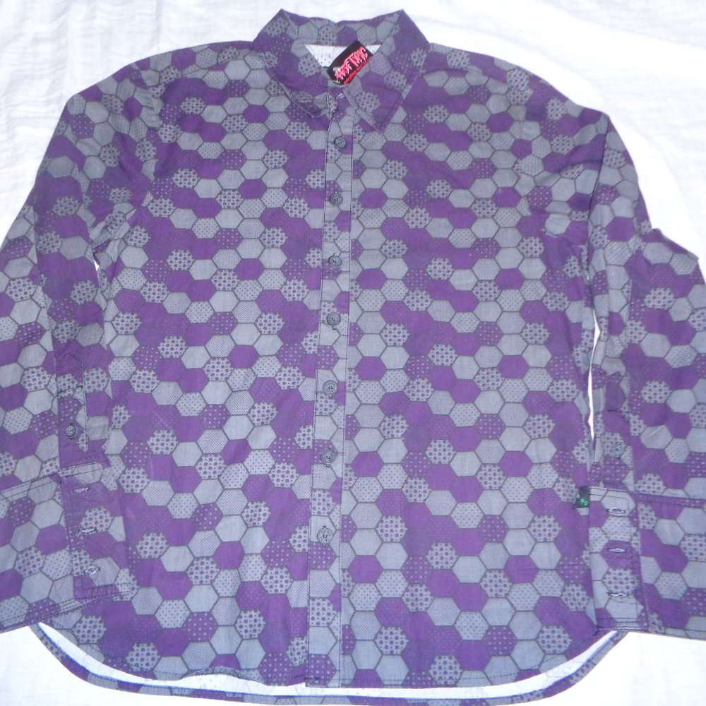 XXX TRIPP NYC Button Down Shirt Mens Hexagon Size Large Industrial Goth Punk